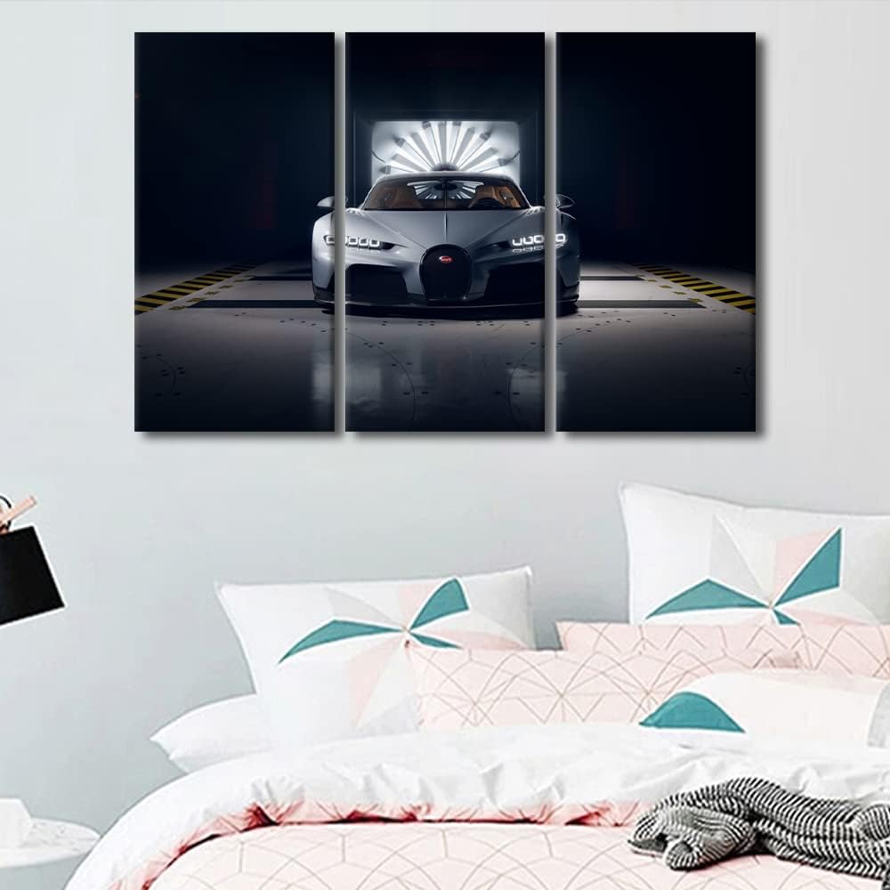 TUMOVO Supercar Wall Art for Living Room Large Size Gray Sports Car Office Wall Decor Canvas Prints Speed Sports Racing Cars Modern Artwork for Bedroom Bathroom Framed Ready to Hang, 60" Wx40 H