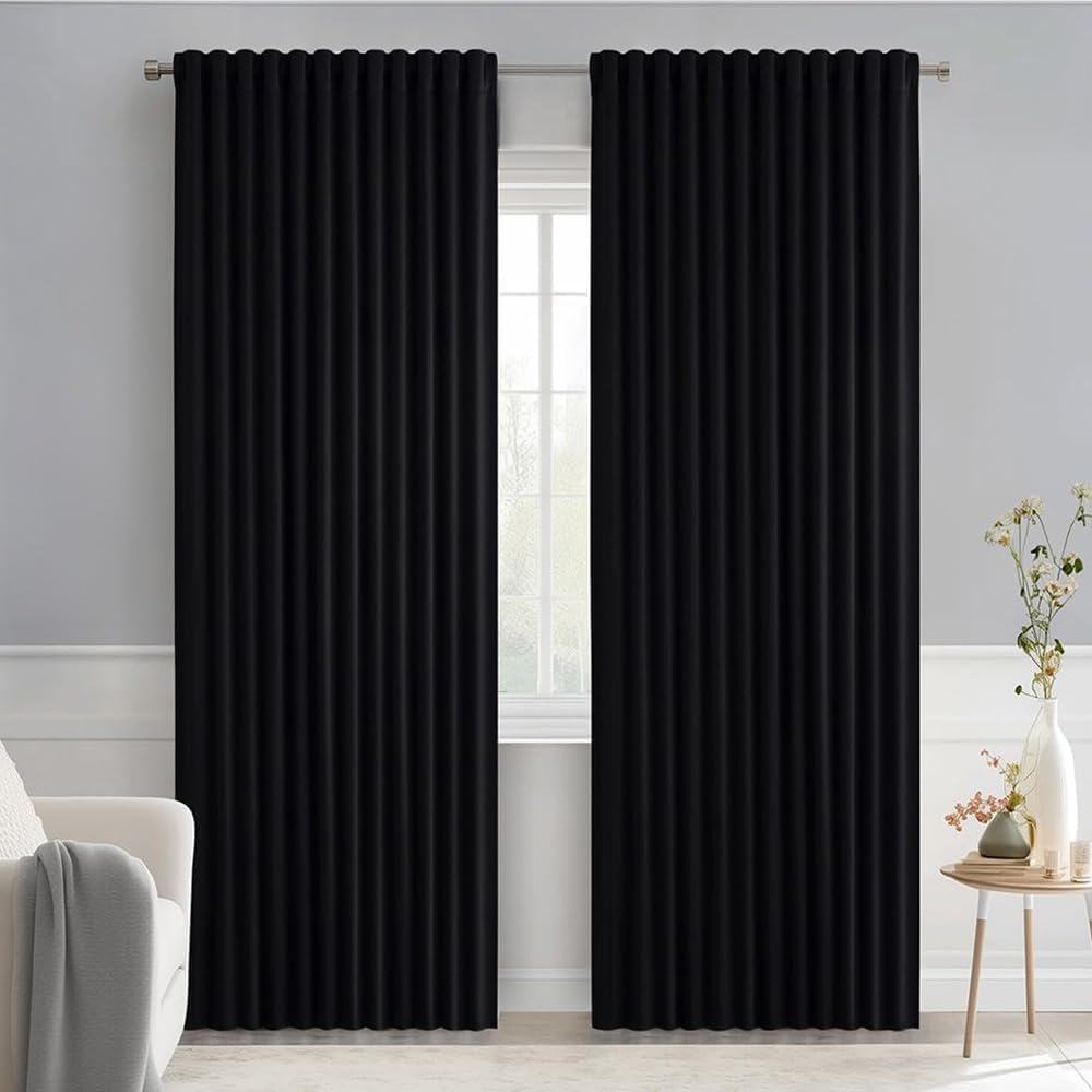 MIULEE Black Back Tab Blackout Curtains 84 Inch Length 2 Panels Set for Living Room Bedroom, Halloween Rod Pocket/Pinch Pleat Thermal Insulated Room Darkening Pleated Light Blocking Drapes, W72 x L84