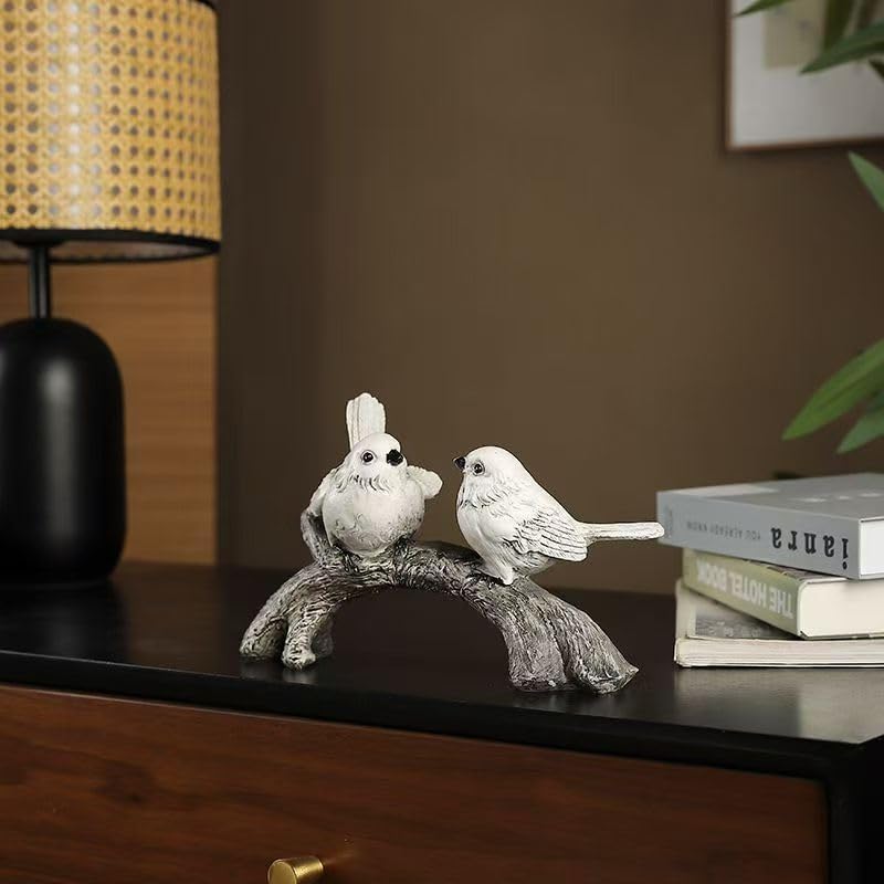Resin Love Birds on Branch - 9.8 Inch Couple Bird Statue, Romantic Home Decor Gift for Valentine's Day, Wedding, Anniversary - Desk, Shelf, Bedroom, Office and Garden Decor