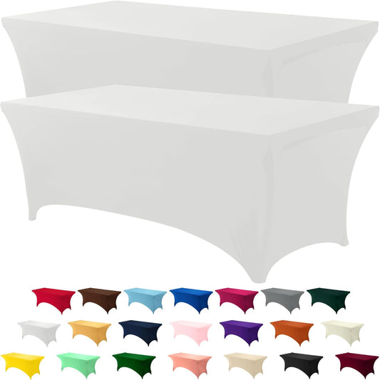 Utopia Kitchen 5FT Spandex Tablecloth [2 Pack, White] 200 GSM Stretch, Fitted, Washable and Wrinkle Resistant Table Cloth Rectangle Cover for Trade Shows, Wedding, Parties [60Lx30Wx30H Inch]