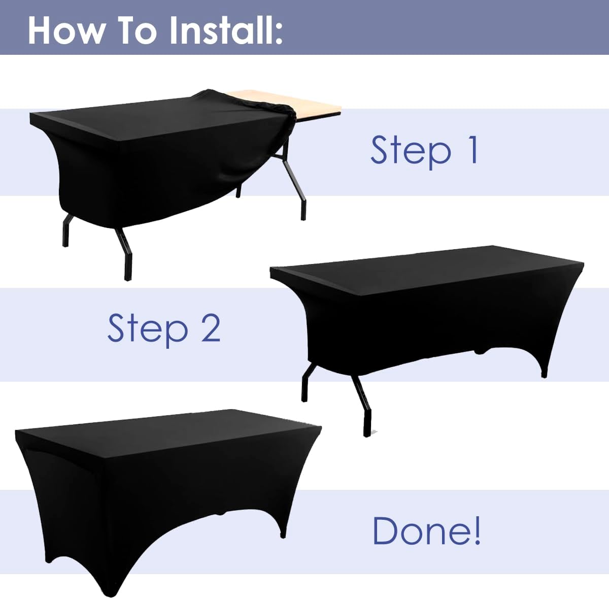 Craft And Party 6 Pack 6ft Black Spandex Tablecloth – Fitted Stretch Cover – Universal Fit for Folding Tables – Wrinkle-Free, Washable – Ideal for Parties, Weddings, Events