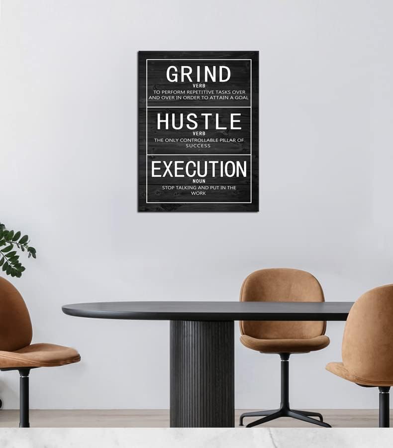 Motivational Canvas Painting Wall Art Grind Verb Hustle Verb Execution Noun Inspirational Poster Prints Artwork Pictures for Home Decor Office Framed Ready to Hang [18''W x 24''H]