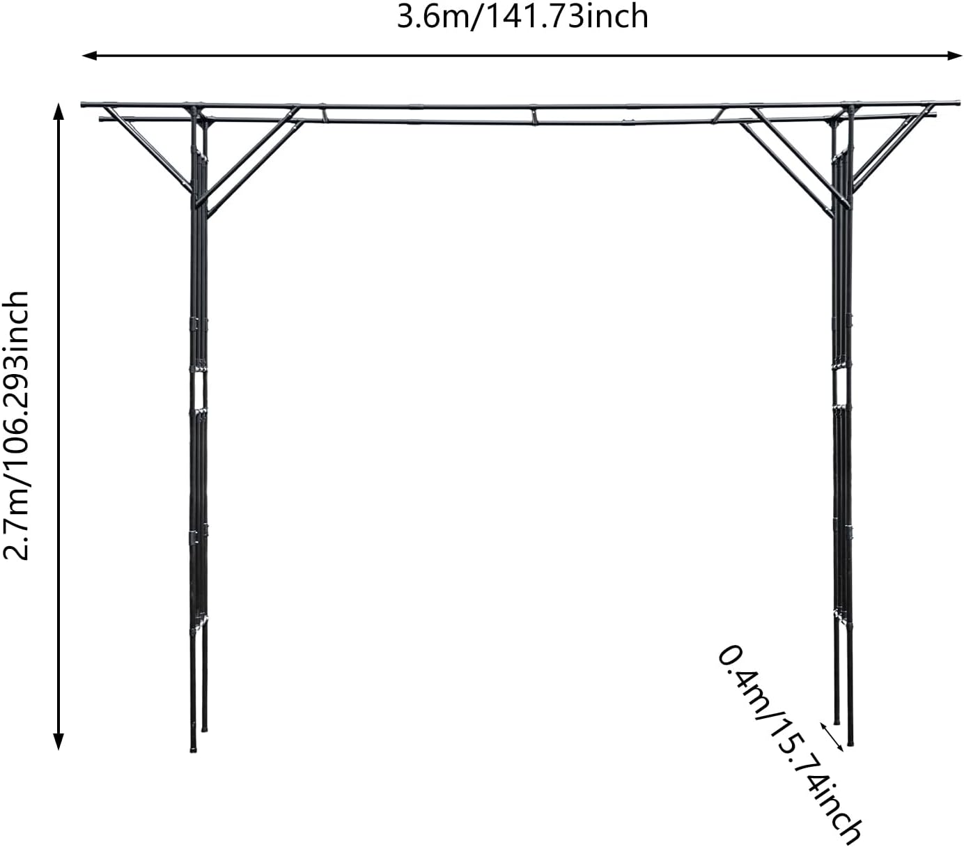 Garden Trellis for Climbing Plants,Outdoor Garden Arch Arbor Trellis,Steel Garden Trellis Wedding Arches for Ceremony Decoration 11.81x1.31x8.86ft (Black)