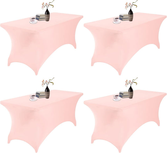 4Pack Spandex Waterproof Table Covers 6ft，Spandex 6ft Waterproof Table Cover for Party,Wedding, Banquet, and Events(Blush Pink)