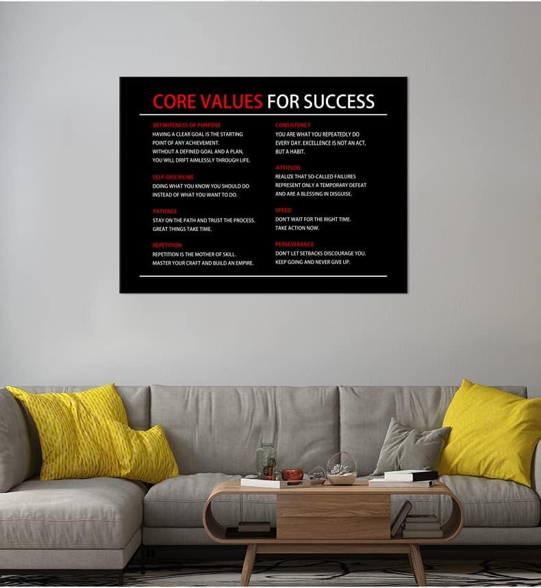 Inspirational Canvas Painting Motivational Wall Art Core Values Quote Poster Inspiring Positive Motivational Framed Artwork Prints Picture for Living Room Office [30''Wx 40''H]