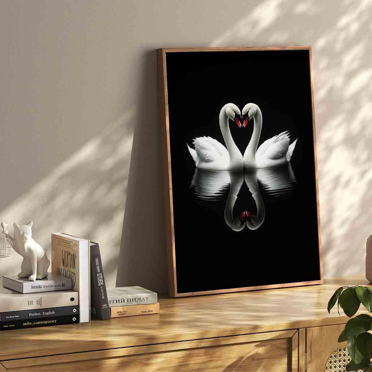 Swan Wall Art Vintage Swan Lake Painting Black And White Animals Wall Art White Bird Pictures Moody Painting Aesthetic Print Romantic Elegant Animal Print Antique Artwork Room Decor 16x24inch No Frame