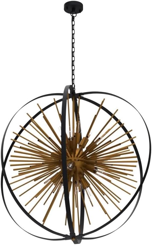 31.5" Black Gold 16-Light Globe Sputnik Chandelier Modern Industrial Adjustable Hanging Ceiling Firework Pendant Light Fixture for Entryway Foyer Stairway Bedroom Dining Living Room Hallway