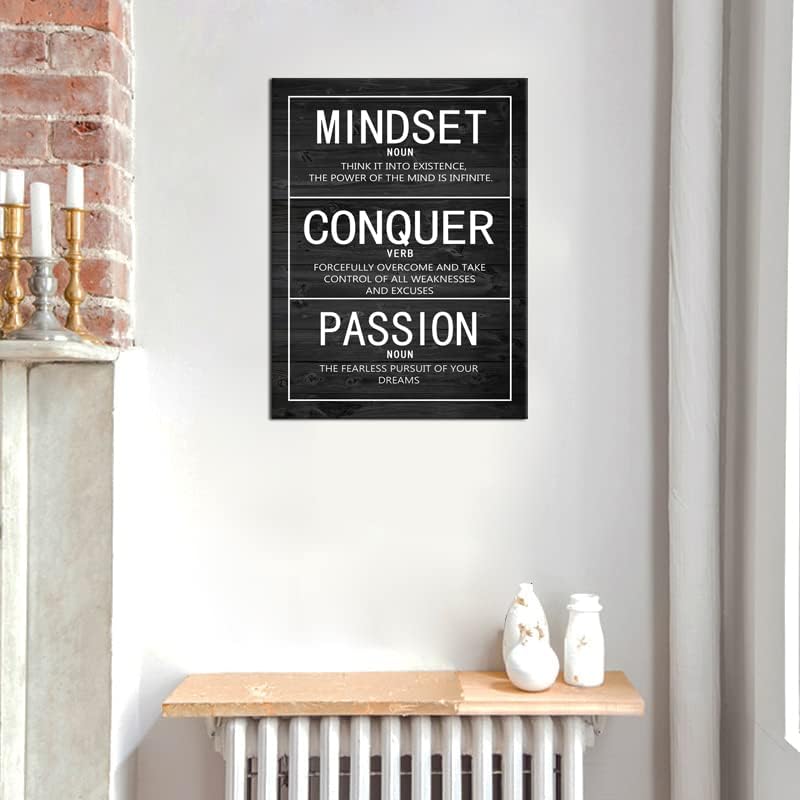 Passion Mindset Conquer Inspirational Poster Motivational Canvas Wall Art Paintings Motivation Artwork Living Room Office Prints Wall Decor Decoration Wooden Framed Ready to Hang [18''Wx 24''H]
