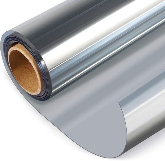 HIDBEA One Way Privacy Window Film, Daytime Privacy Sun Blocking Anti UV Reflective Window film Heat Control Static Cling Window Tint film for Home and Office, Silver, 35.4 x 393.7 Inch