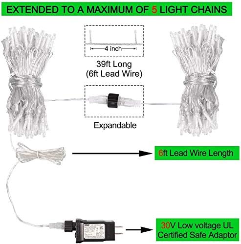 33FT 100 LEDs String Lights Waterproof Fairy Lights 8 Modes with Memory 30V UL Certified Power Supply for Home, Garden, Wedding, Party, Christmas Decoration Indoor Outdoor (Green)