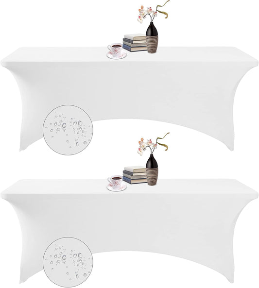 2Pack Spandex Waterproof Table Covers 8ft，Spandex 8ft Waterproof Table Cover for Party,Wedding, Banquet, and Events(White)