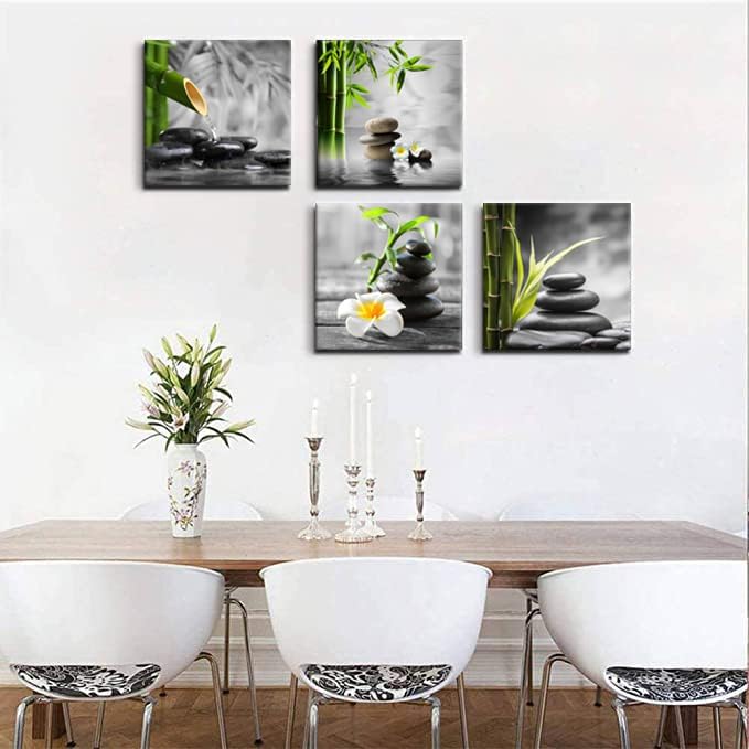 Bamdeya Zen Bathroom Decor Black and White Wall Art Grey Green Room Decor Stone Bamboo Pictures Canvas Meditation Posters Prints Artwork Bedroom Wall Decor Living Room Kitchen Decorations