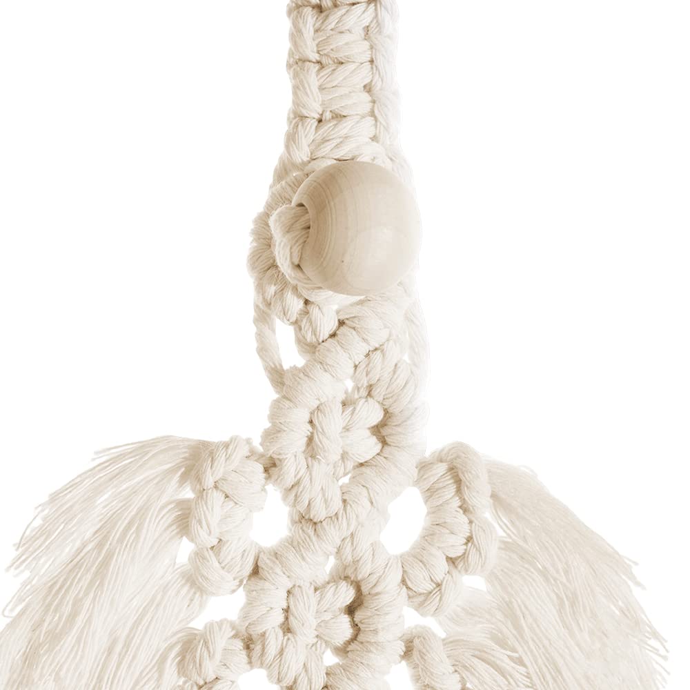 2-Pack Boho Cotton Curtain Tiebacks with Handmade Double Leaves & Adjustable Wood Beads (Beige)