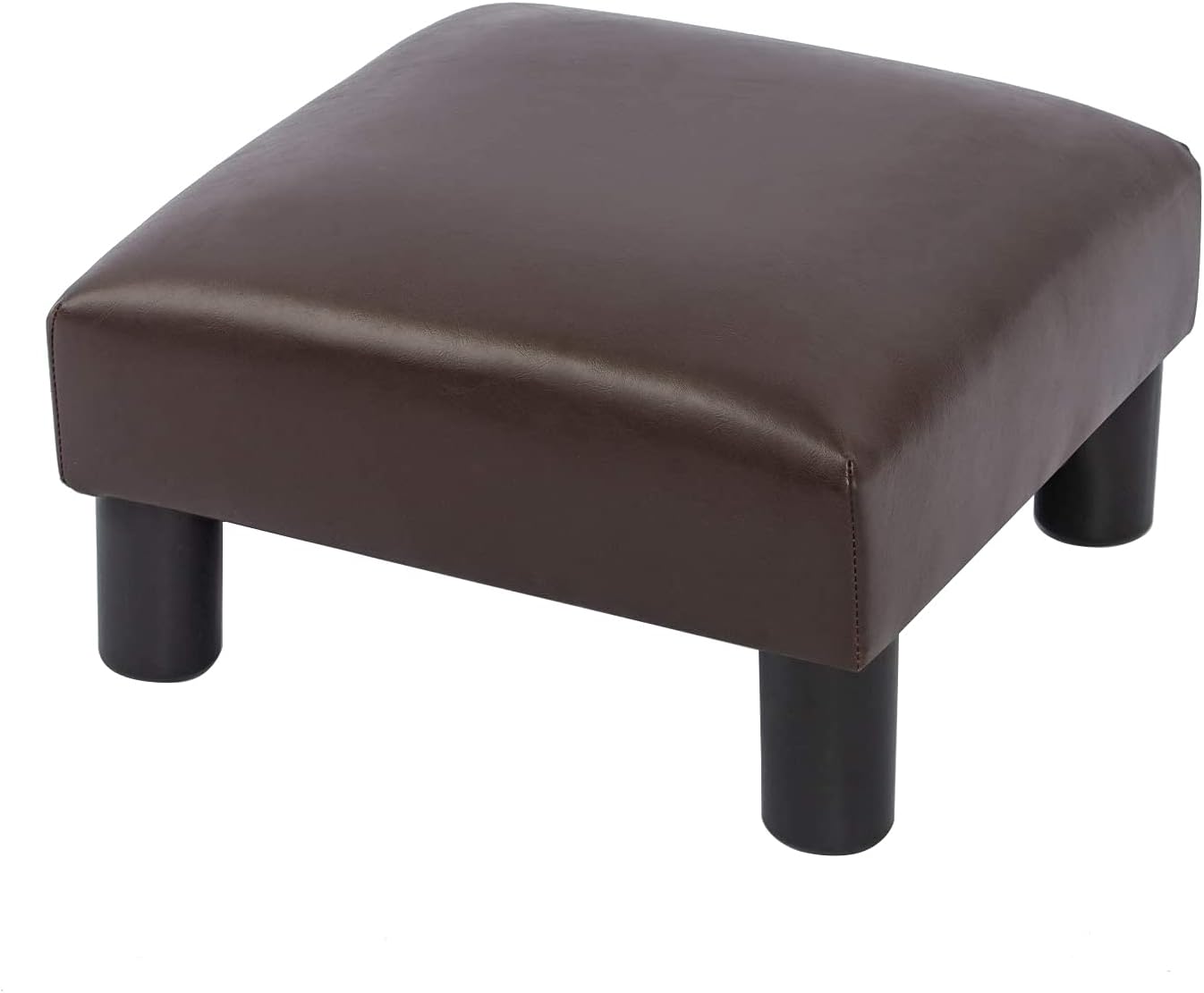 Joveco Small Foot Rest Stool Ottoman, 15" Leather Footrest Square Footstool with Non-Skid Plastic Legs, for Chair, Under Desk, Office, Living Room, Brown