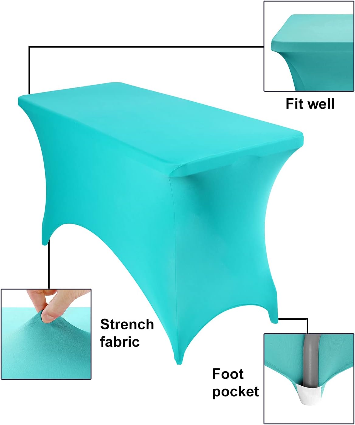 Spandex 4ft Waterproof Table Cover for Party,Wedding, Banquet, and Events(Turquoise)