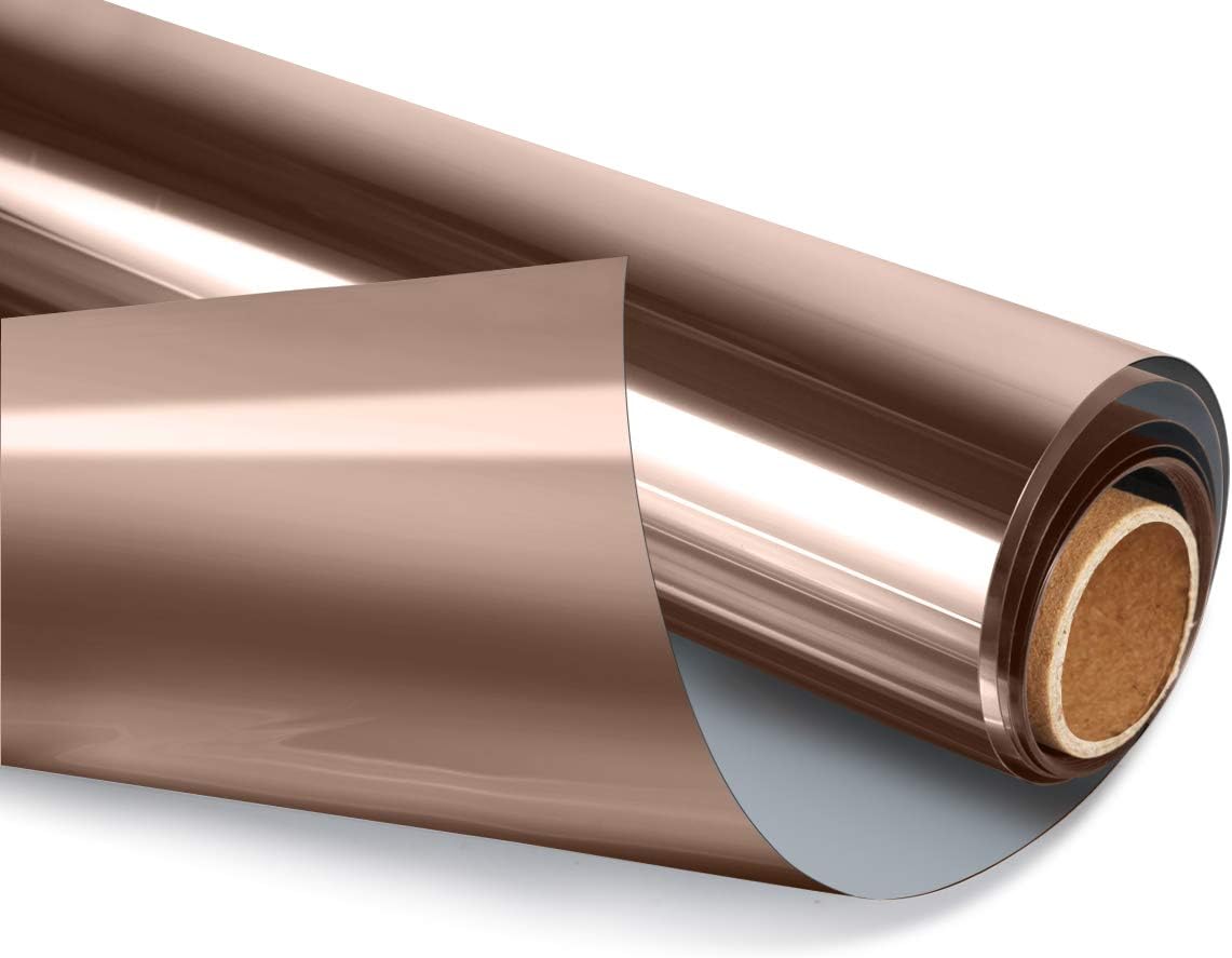 HIDBEA One Way Privacy Window Film, Daytime Mirror Reflective Heat Control UV Sun Blocking Non-Adhesive Static Cling Window Tint for Home and Office (Brown-Silver, 35.4 Inch x 16.4 Feet)