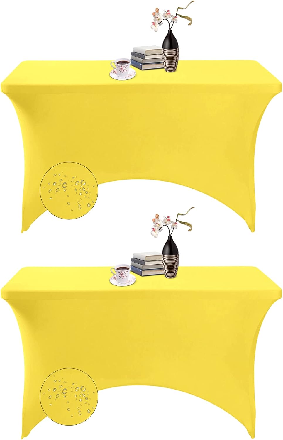 2Pack Spandex Waterproof Table Covers 4ft，Spandex 4ft Waterproof Table Cover for Party,Wedding, Banquet, and Events(Yellow)
