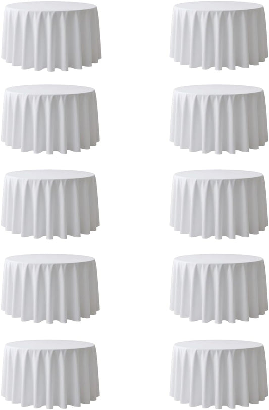 Surmente 120 inch Round tablecloths -10 Pack White Round Table Cloths, Polyester Fabric Table Covers for Weddings, Banquets, or Restaurants