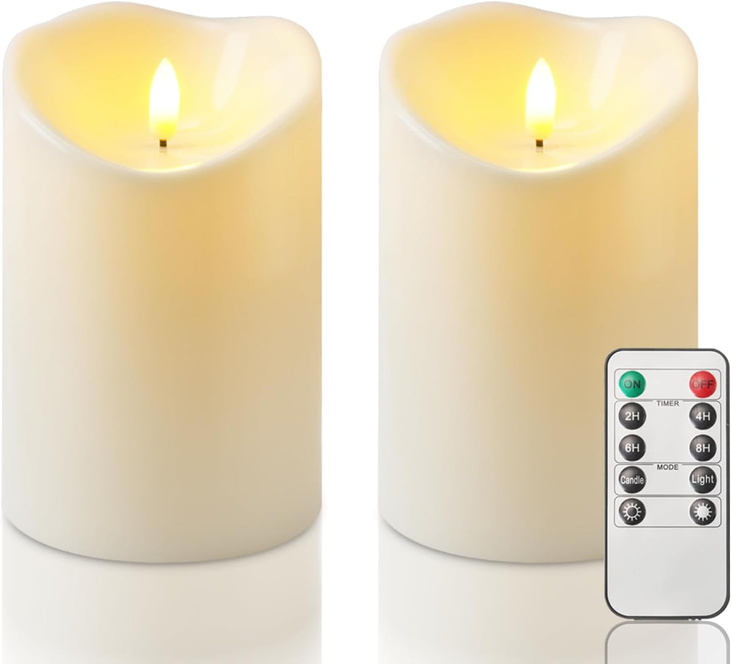 Homemory 4"x6" Outdoor Waterproof Flameless Candles with Timers and Remote Control, Battery Operated Candles, LED Plastic Candles, Ivory White, Set of 2
