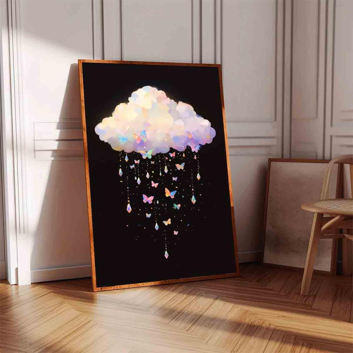 Black And White Cloud Wall Art Abstract Clouds Wall Art Rain Cloud Pictures Colorful Butterfly Picture Abstract Sky Painting Modern Abstract Prints Aesthetics Living Room Decor 16x24inch No Frame