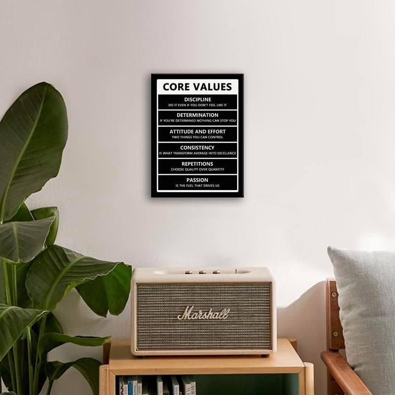 Core Values Poster Inspirational Wall Art Office Wall Decor Motivational Positive Quotes Painting Inspirational Painting Prints Artwork Home Living Room Decor Framed Ready to Hang[18" W x 24" H]