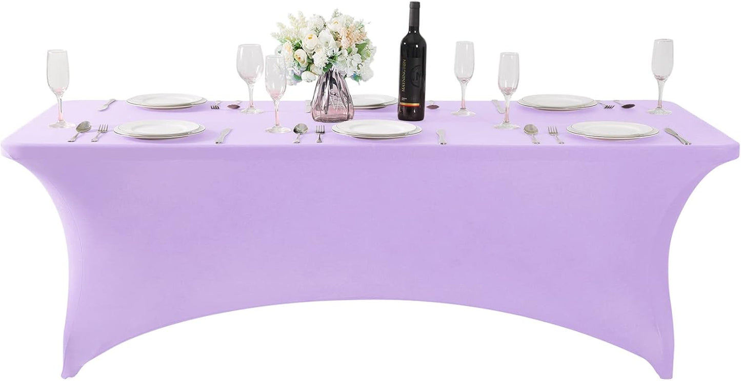 SuperO Waterproof Spandex Table Cover for 8FT Table Universal Fitted Stretch Tablecloth for Party, Banquet, Wedding and Events-Lavender