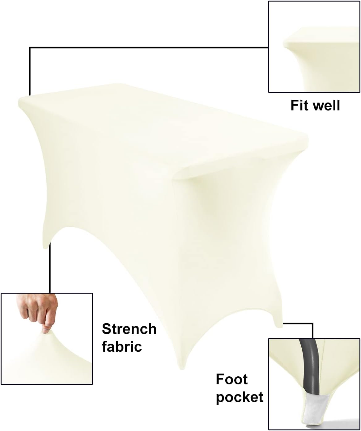 Spandex 4ft Waterproof Table Cover for Party,Wedding, Banquet, and Events(Ivory)