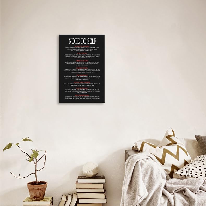 WYJDFART Inspirational Canvas Poster NOTE TO SELF Motivational Wall Art Decor for Office Living room Bedroom Home Printed Modern Artwork Framed Ready to Hang [12" W X 18" H]