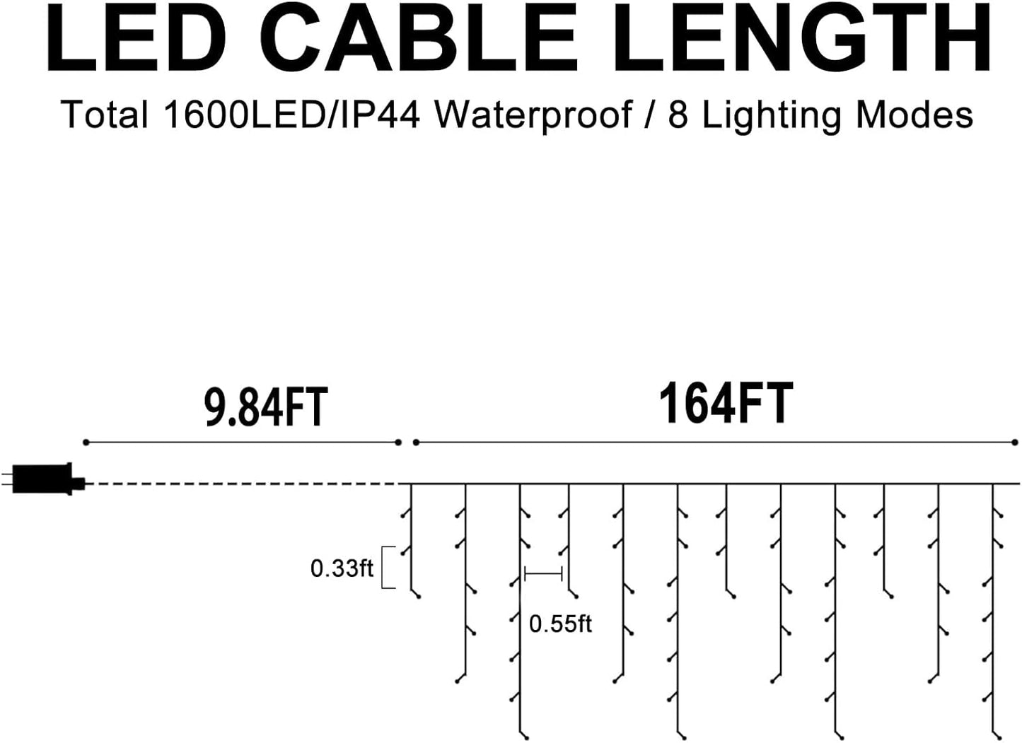164FT Ice Lights Outdoor, 1600 LED Drops with Timer & Memory, IP44 Waterproof - Multicolor for Christmas Yard Decor