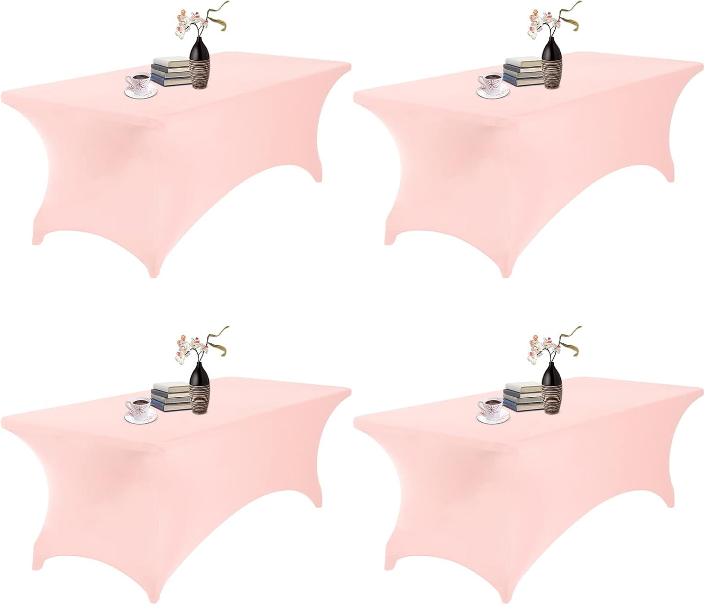 4Pack Spandex Waterproof Table Covers 8ft，Spandex 8ft Waterproof Table Cover for Party,Wedding, Banquet, and Events(Blush Pink)