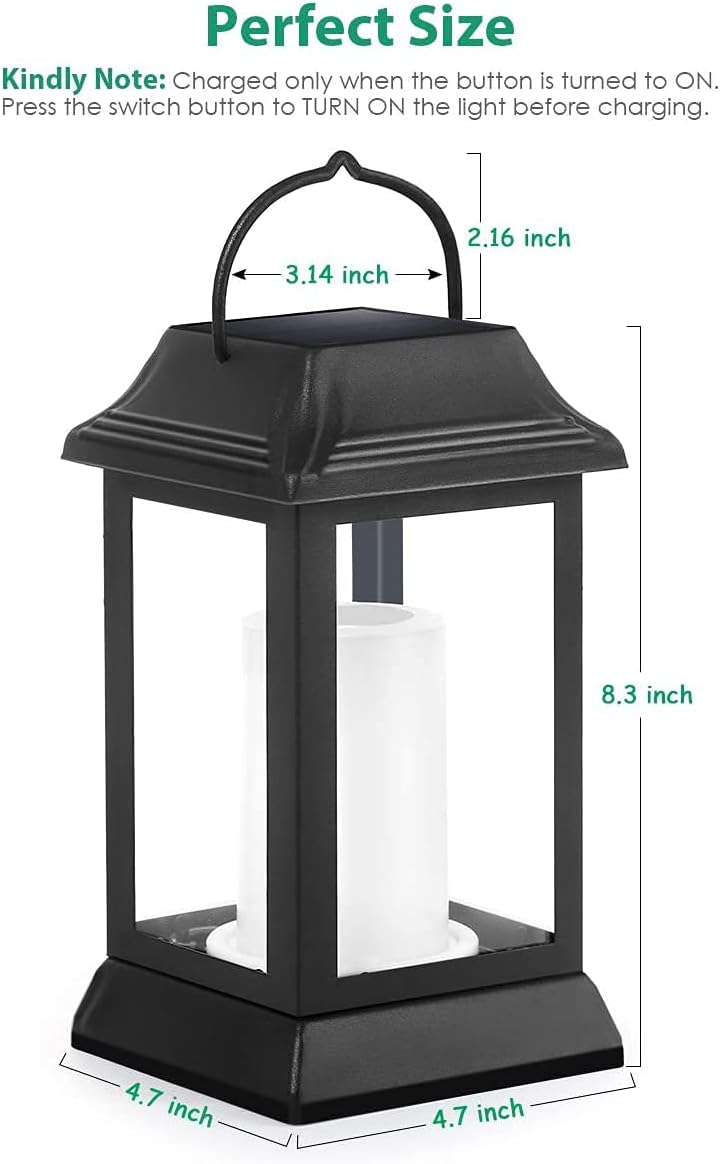 TomCare Solar Lights Metal Flickering Flame Solar Lantern Outdoor Hanging Lanterns Decorative Lighting Heavy Duty Solar Powered Waterproof Umbrella Lighting for Garden Yard Patio Deck, 2 Pack（Black）