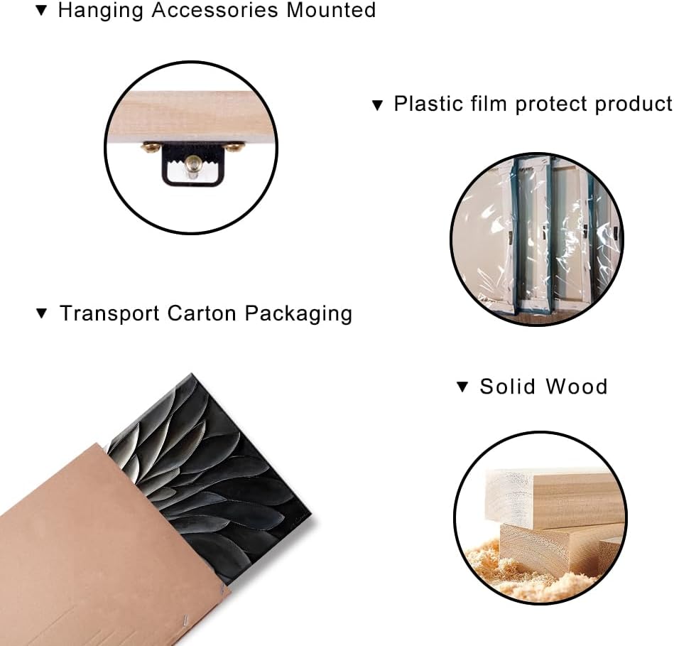 LASMOND Abstract Black and White Wall Art for Living Room Modern Canvas Print Painting Lines Flower Floral Large Artwork Bedroom Home Office Wall Décor (40x20 Inches)