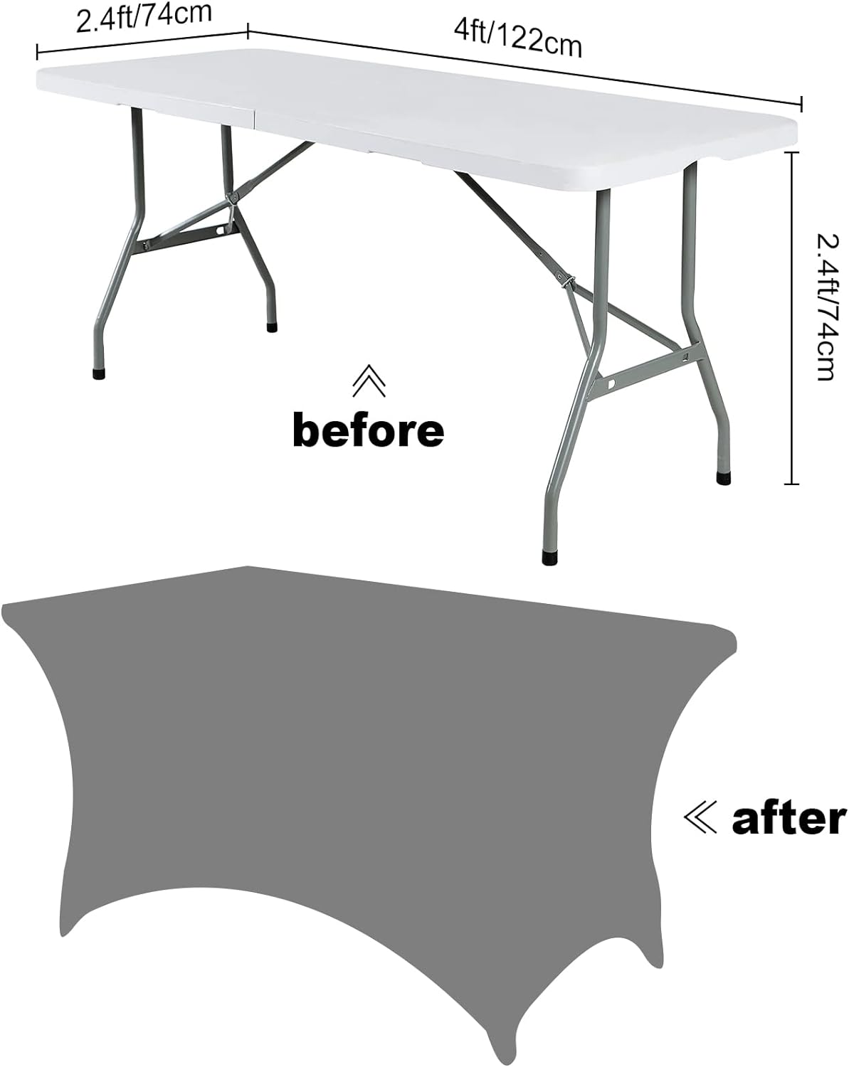 SuperO 2Pack Waterproof Spandex Table Cover for 4FT Table Universal Fitted Stretch Tablecloth for Party, Banquet, Wedding and Events-Black