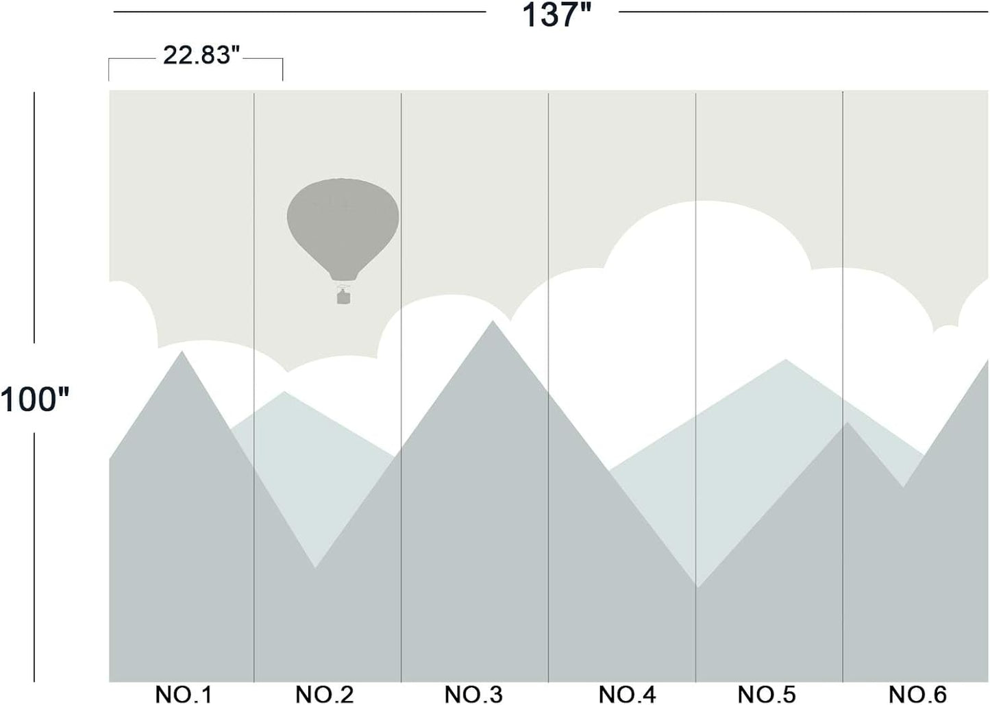 Cartoon Hot air Balloon Mountain Peak Baiyun Children's Nursery Wall Mural Wallpaper 137" x 100"