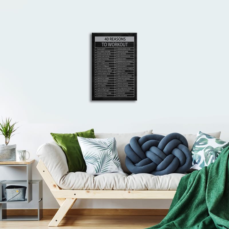 Inspirational Canvas Wall Art Painting Quote Office Wall Decor Pieces Success 40 Reasons to Workout Poster Positive Motivational Framed Artwork Prints Picture for Living Room School[12" W X 18" H]