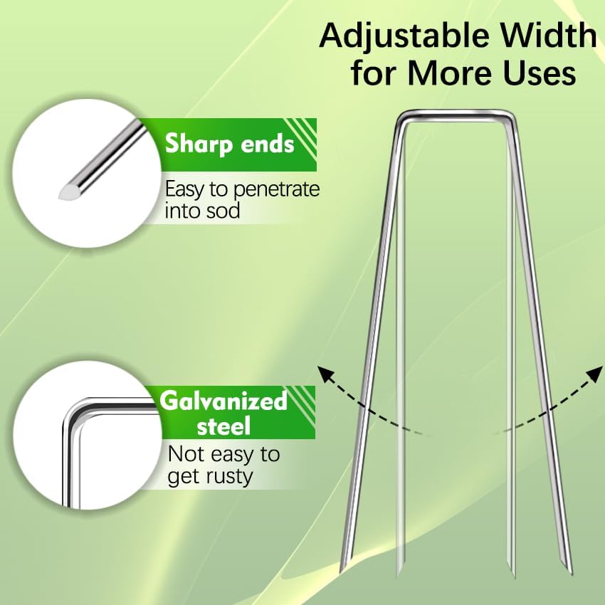 200 Pack Landscape Staples 4 Inch 12 Gauge Garden Stakes Galvanized Garden Staples Ground Pins Anti-Rust Ground Stakes for Weed Barrier, Irrigation Tubing, Yard Lawn, Landscape Fabric