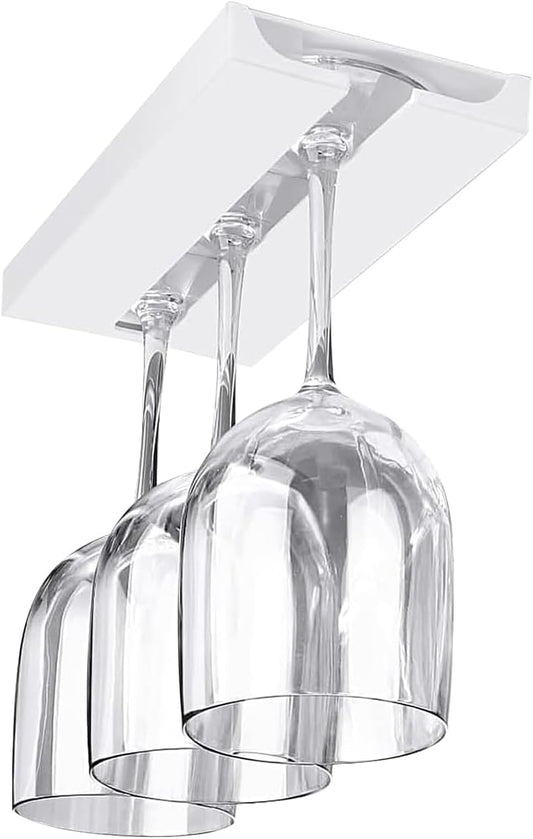 Wine Glass Holder Under Shelf or Cabinet Punch-free,Wine Glass Rack Stemware Rack Glassware Drying Storage Hanger for Kitchen,Bar and Restaurant (White)