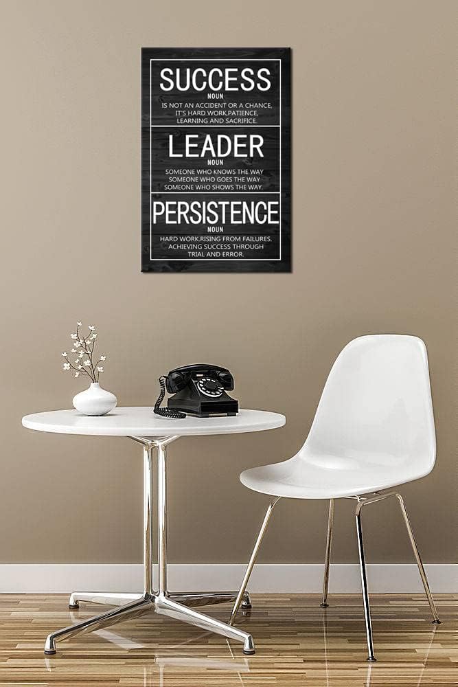 WYJZDZQ8 Success Leader Persistence Inspirational Poster Motivational Wall Art Motivation Canvas Prints Artwork for Office Modern Home Decor Painting Stretched and Framed Ready to Hang [12''Wx 18''H]