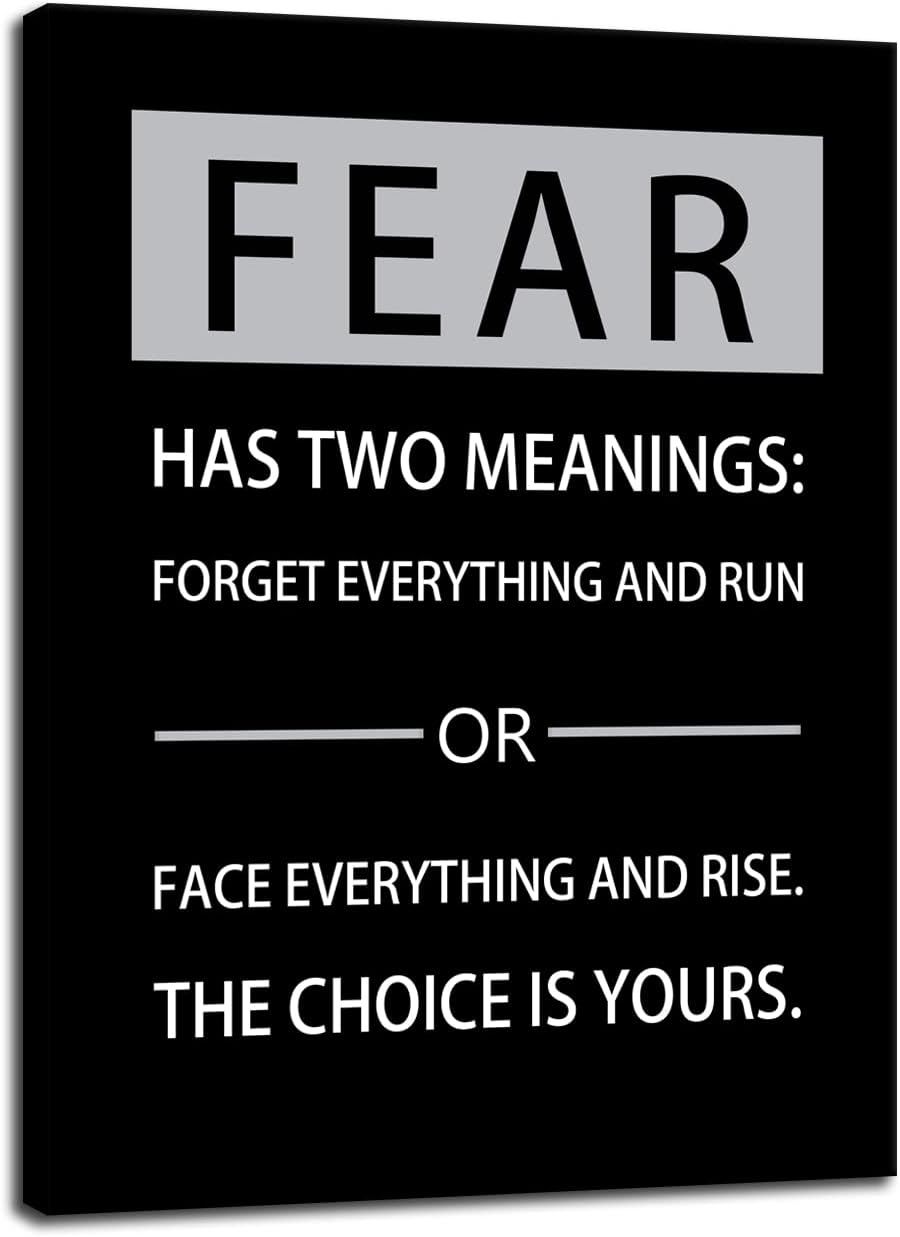 Inspirational Canvas Wall Art Fear Has Two Meanings Printed Pictures Motivational Entrepreneur Quotes Pictures Posters Home Decor Painting Frame for Living Room Office Ready to Hang [18''W x 24''H]