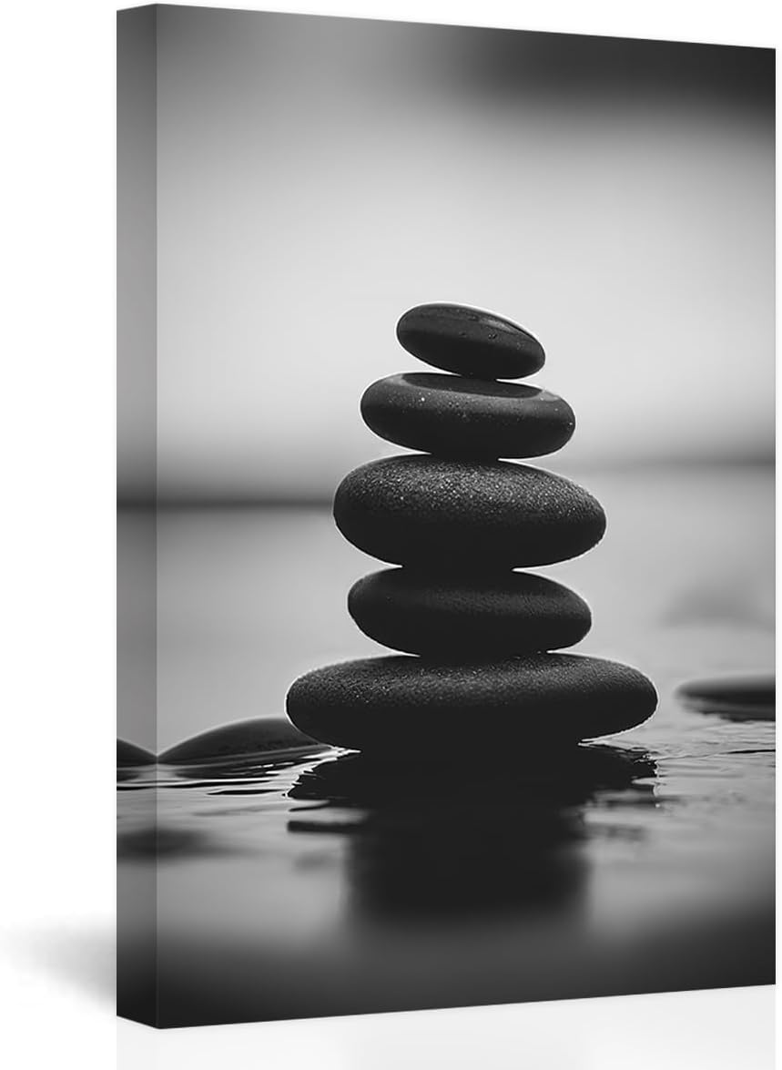 DOARTDO Zen Canvas Wall Art Black and White Zen Stone Picture Print Meditation Relax Spirit Spa Room Bathroom Decor Frame (12.00" x 18.00", Zen Stone - 3)