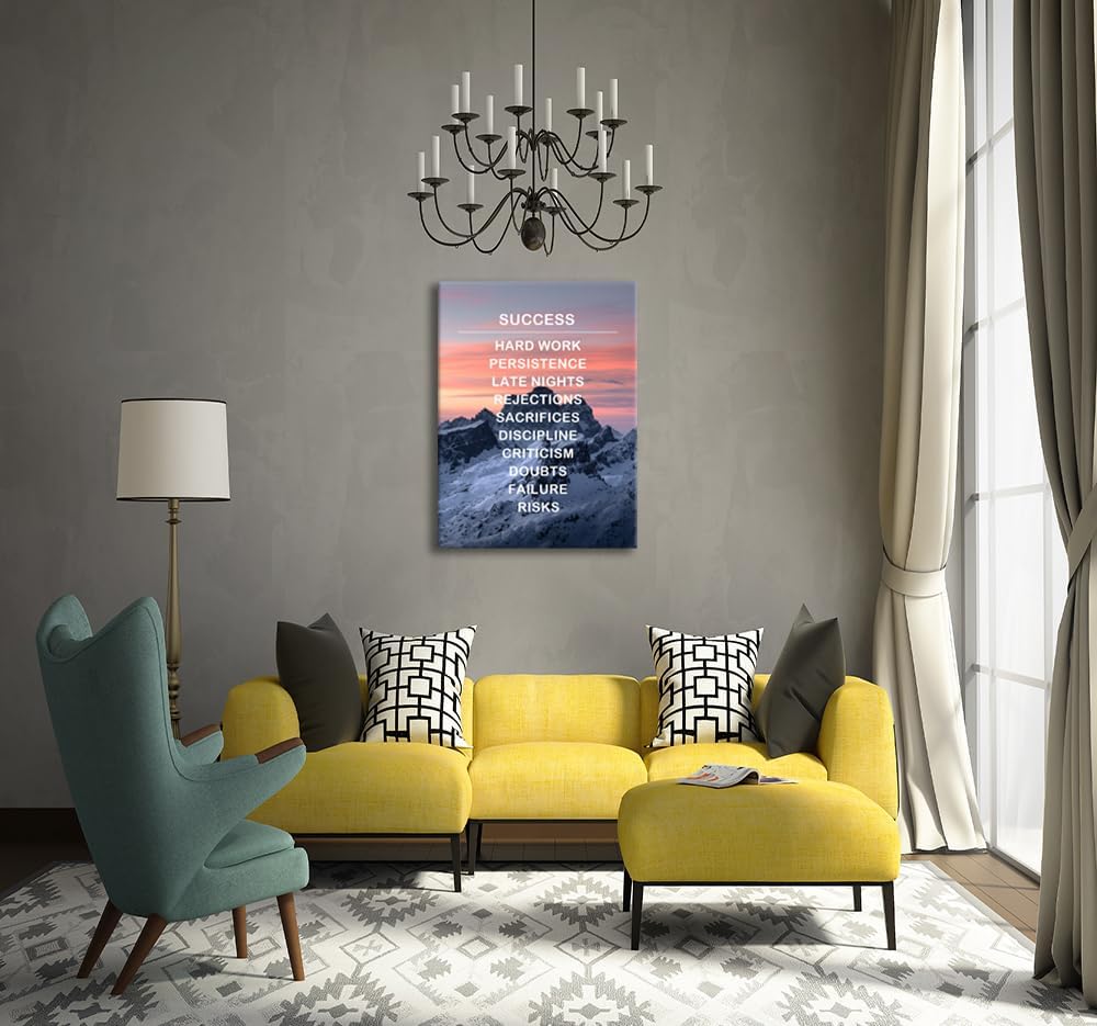 Motivational Office Wall Decor Inspirational Wall Art Success Inspiring Entrepreneur Quotes Snow Mountain Canvas Poster Print Artwork Modern Home Living Room Bedroom Decor Framed [30''Wx 40''H]