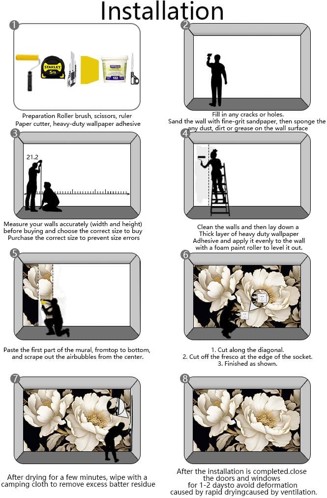 Vintage Peony Buds and Leaves Floral Seamless Pattern Wallpaper for Bedroom, Living Room, Bathroom Wall Backgrounds(Non-self-Adhesive)