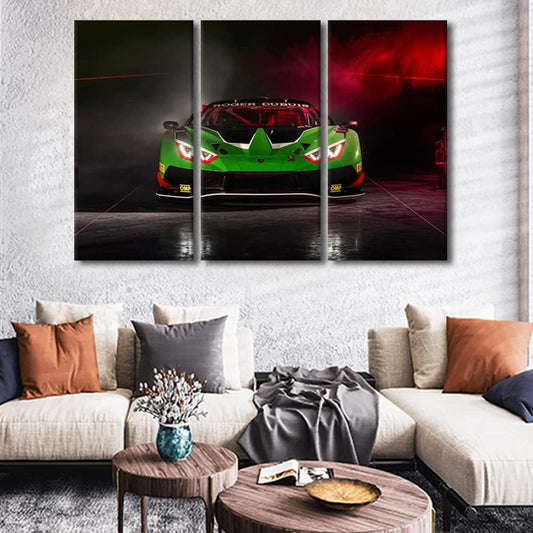TUMOVO Canvas Wall Art for Living Room Green Sports Car Modern Home Decor Speed Racing Cars HD Printed Posters Artwork for Bedroom Office Wall Art Painting Bathroom Pictures Ready to Hang, 42" Wx28 H