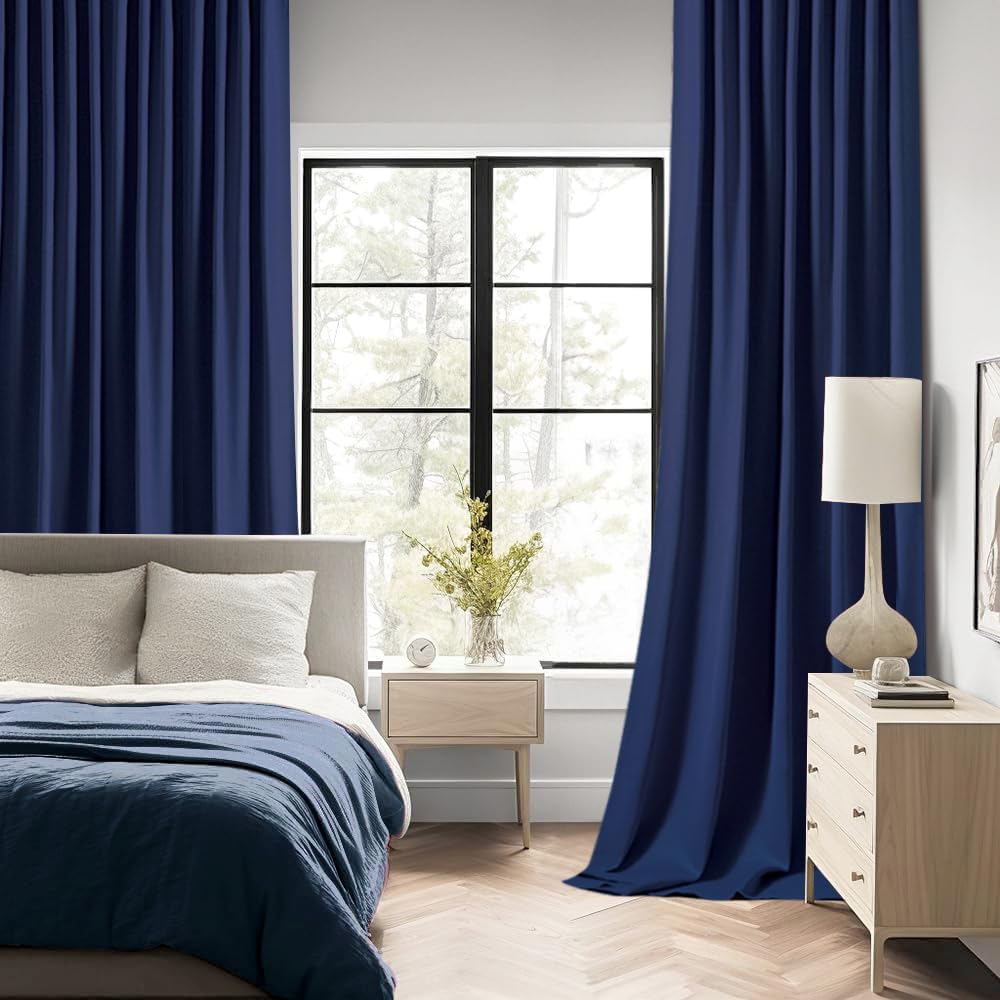 MIULEE Navy Blue Back Tab Blackout Curtains 72 Inches Long 2 Panels Set for Living Room Bedroom Privacy, Rod Pocket/Pinch Pleat Thermal Insulated Room Darkening Pleated Light Blocking Drapes