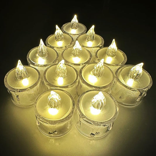24-Pack Crystal Flameless Tea Lights – Battery Operated LED Candles with Realistic Flicker for Easter Decorations, Wedding Centerpieces, Halloween Party & Holiday Gift Box (Set of 24)
