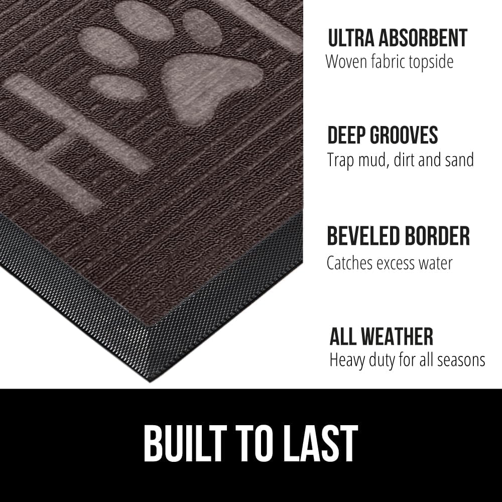 GORILLA GRIP 100% Waterproof All-Season WeatherMax Doormat 35x23, US Designed Natural Rubber, Stain and Fade Resistant, Low Profile Indoor Outdoor Door Mats, Easy Clean Patio Mat, Espresso Home Paw