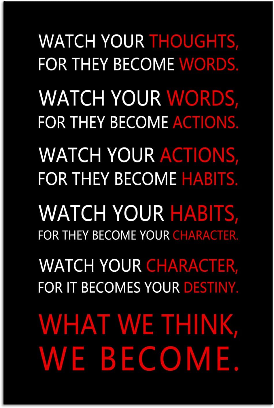 Motivational Wall Art for Office Watch Your Thoughts Inspirational Canvas Painting Inspiring Quotes Posters Prints Artwork Living Room Home Decor Framed Ready to Hang [24''W x 36''H]