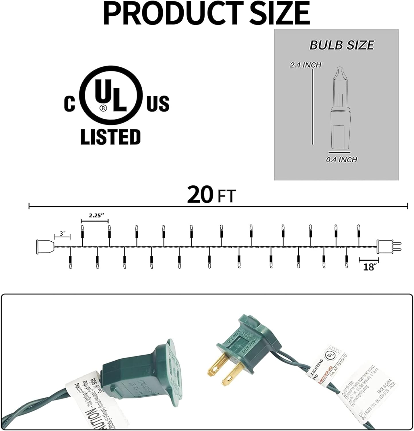 TW SHINE Warm White Christmas Lights Outdoor, 20FT 100 Count Incandescent Christmas Light Indoor, Waterproof Christmas Tree String Lights for Xmas Decorations