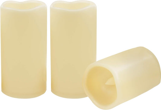 CANDLE CHOICE 3 Waterproof Outdoor Battery Operated Flameless LED Pillar Candle with Timer Flickering Plastic Resin Electric Decorative Light for Lantern Patio Garden Home Decor Party Wedding