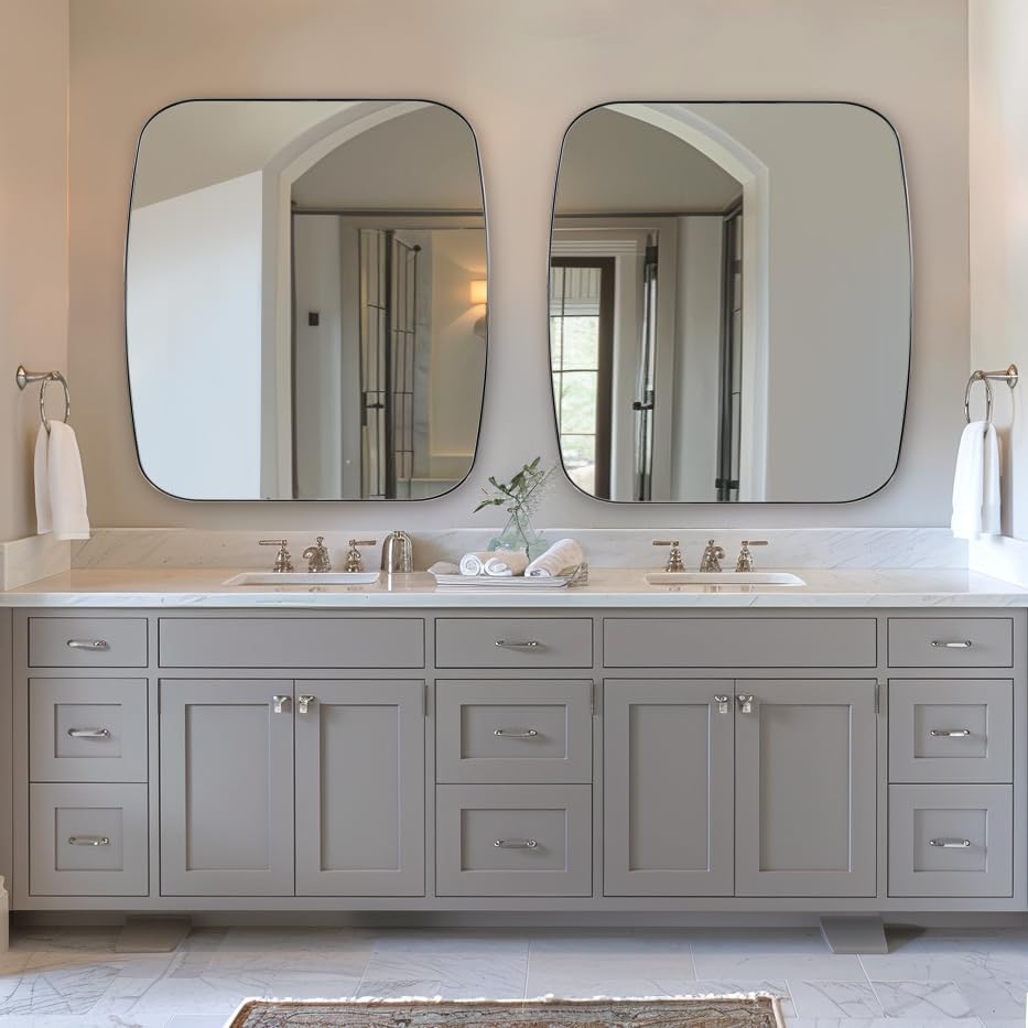 ANDY STAR Chrome Oblong Mirror, 36x40 Inch Polished Chrome Oval Mirror for Bathroom with Stainless Steel Metal Frame, Wall Mouned for Bathroom, Living Room, Entryway